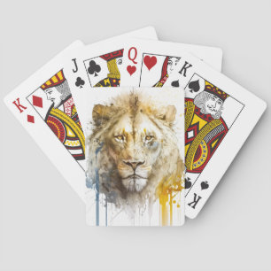 Jeu De Cartes Lion Portrait Animal Peinture Faune Montagne