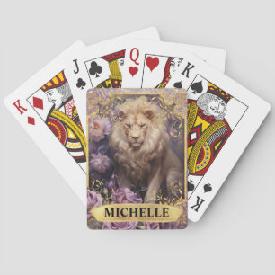 Jeu De Cartes Lion romantique et roses violettes Fantaisie