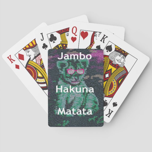 Jeu De Cartes Lion vert avec lunettes roses "Hakuna Matata" Art (dos)