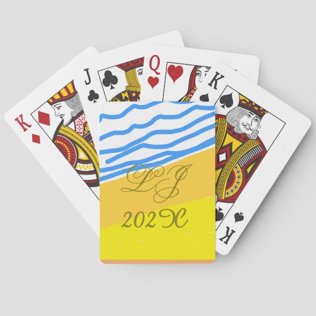 Jeu De Cartes LJ Monogramme Elégant Moderne Plage Mariage (dos)