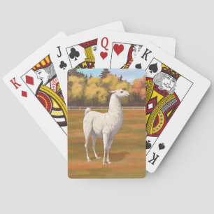Jeu De Cartes Llama blanche dans les pâturages agricoles d'autom