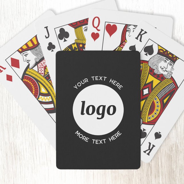 Jeu De Cartes Logo rond avec texte promotionnel Business noir (Logo with custom text business promotional playing cards)