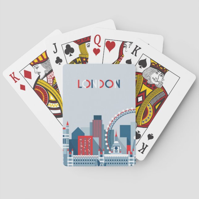 Jeu De Cartes Londres, Angleterre | Skyline rouge, blanc et bleu (dos)