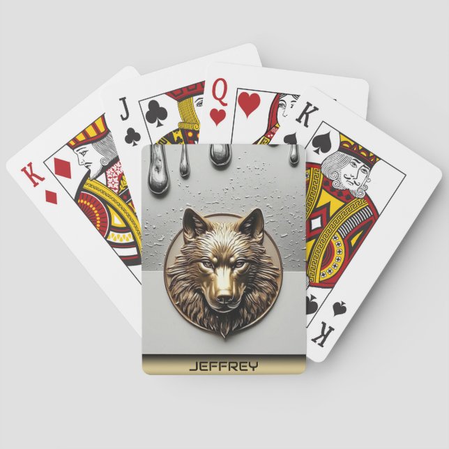 Jeu De Cartes Loup Doré Avec Nom Personnalisé 🐺 (dos)