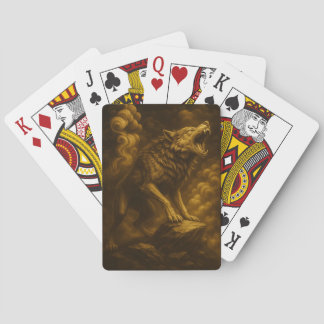 Jeu De Cartes Loup doré mystique - Art animalier noir et or