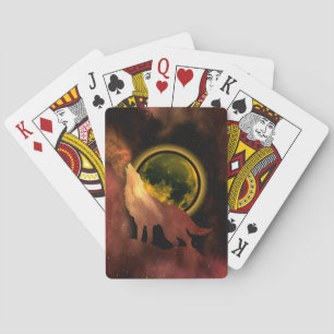 JEU DE CARTES LOUP HURLANT DANS LA GALAXIE LUNAIRE DE L'ESPACE