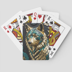 Jeu De Cartes Loup turquoise et or