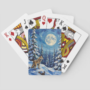 Jeu De Cartes Loup vintage dans une forêt hivernale au clair de