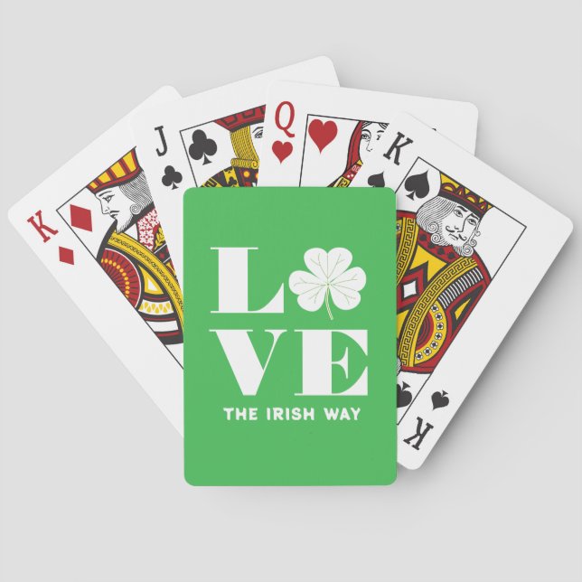 Jeu De Cartes Love Shamrock Clover Irish Green White Texte perso (dos)