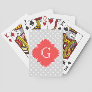 Jeu De Cartes Lt Grey White Polka Dot Corail Quatrefoil Monogram