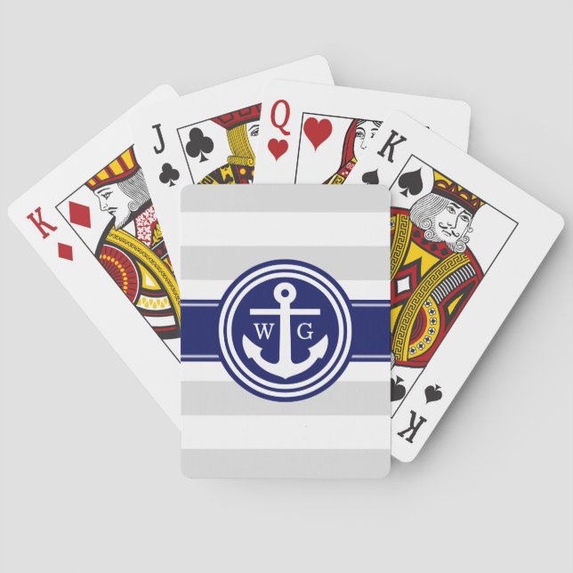 Jeu De Cartes Lt Gris Navy Prépa Rayure Ancre Monogramme (dos)