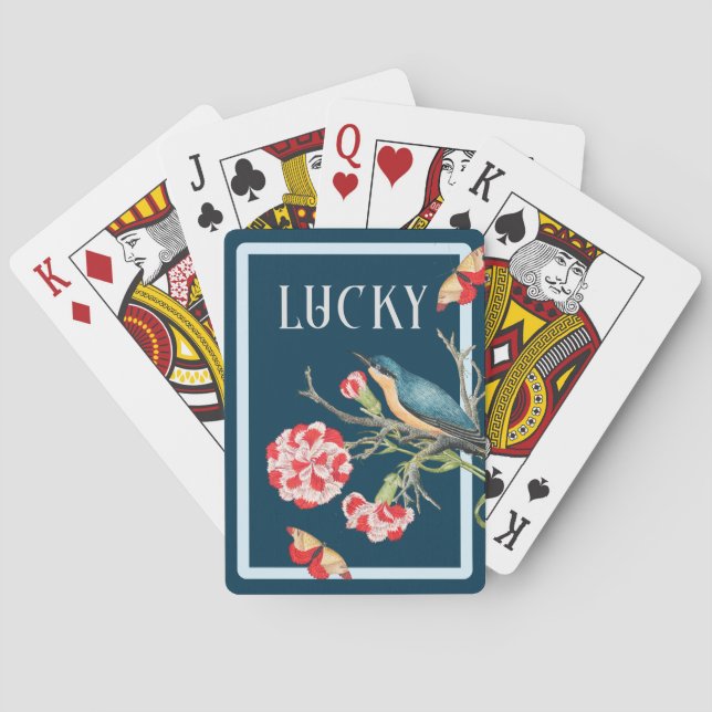 Jeu De Cartes Lucky Blue Songbird & Red Carnations (dos)