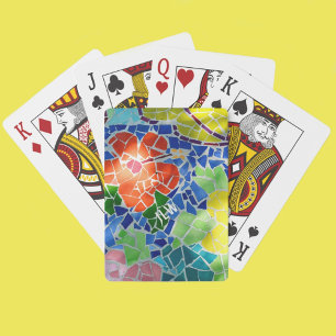 Jeu De Cartes Lumineuse mosaïque colorée Fleurs rouges et jaunes