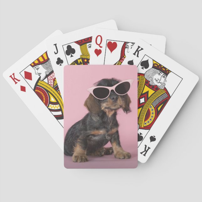 Jeu De Cartes Lunettes de soleil de port de chiot de teckel (dos)