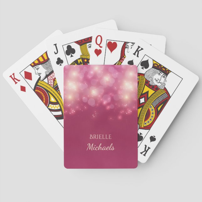 Jeu De Cartes Luxe Bokeh Glamor Rose Foncé Avec Nom (dos)