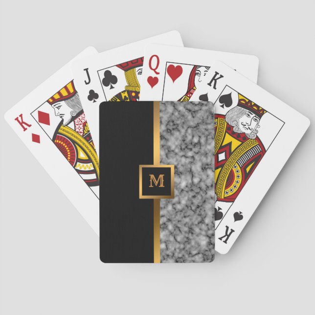 Jeu De Cartes Luxe Elégant Marbre Noir Or Moderne (dos)