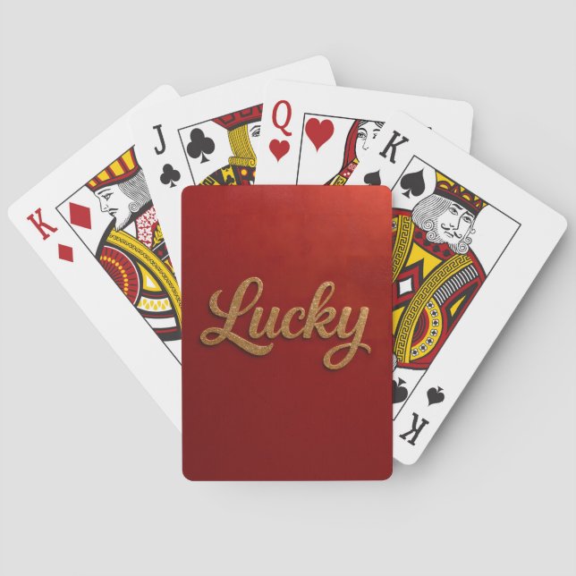 Jeu de cartes Luxe Lucky Script Rouge et Or (dos)