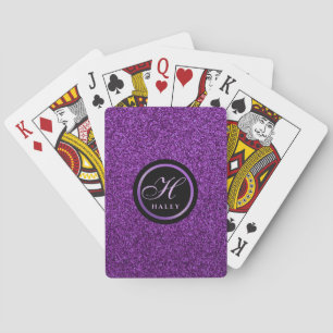 Jeu De Cartes Luxueux Paillettes Violet Scintillant Monogramme I