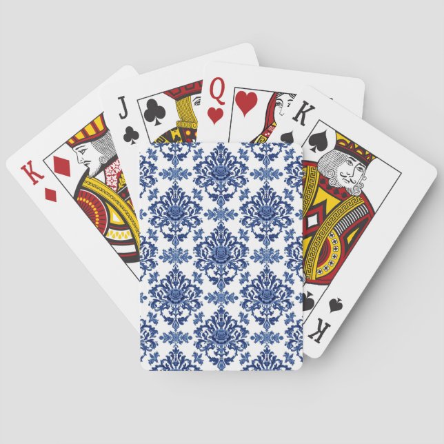Jeu De Cartes Luxury Royal Blue and White Baroque Floral Pattern (dos)