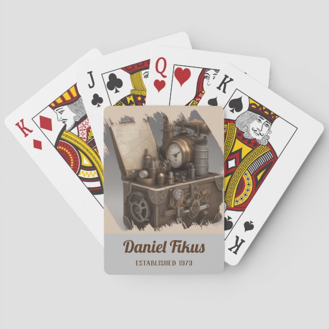Jeu De Cartes Machine à temps Steampunk - Vintage coffre au trés (dos)