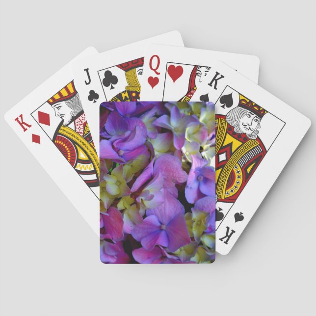 Jeu De Cartes Magenta Purple bleu jaune Hydrangeas fleurs (dos)