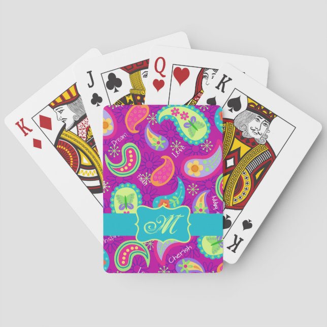 Jeu De Cartes Magenta Purple Turquoise Moderne Paisley Monogramm (dos)
