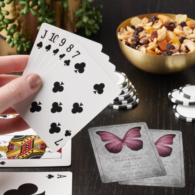 Jeu De Cartes Magenta Vintage Papillon Damas (In Situ)