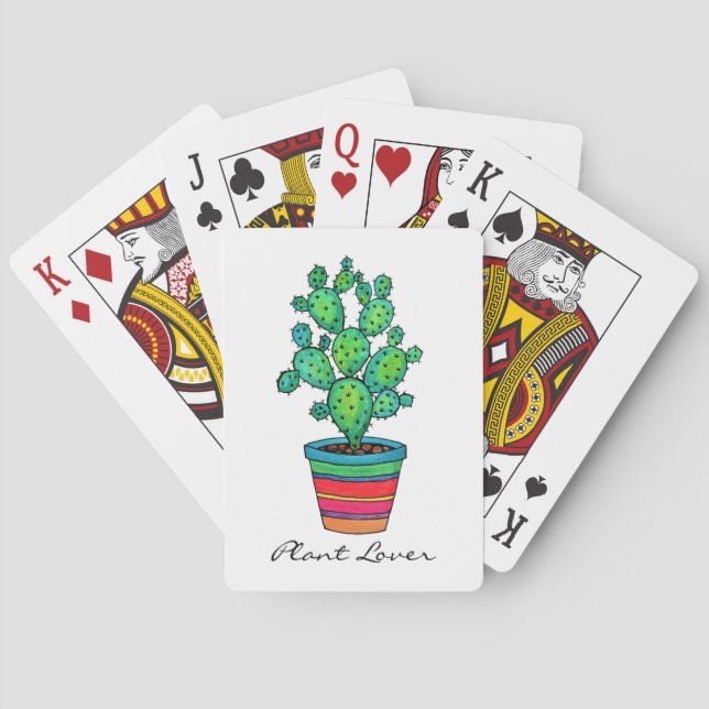 Jeu De Cartes Magnifique Cactus Aquarelle Dans Un Beau Pot (dos)
