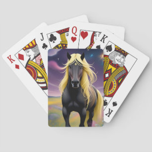 Jeu De Cartes Magnifique cheval noir avec une crinière dorée ond