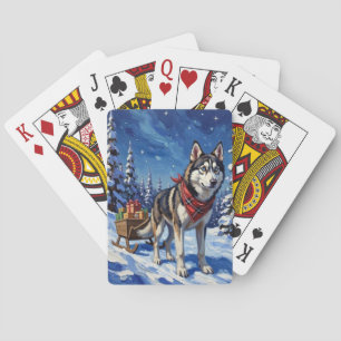 Jeu De Cartes Magnifique Husky Sibérien Tirant un Traîneau de No