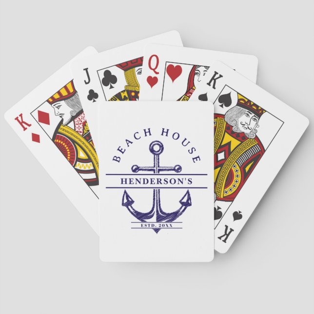 Jeu De Cartes Maison de plage Ancre nautique Bleu (dos)
