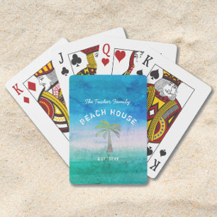 Jeu De Cartes Maison de Plage Bleu Vert Tropicale de Bienvenue