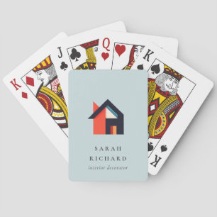 Jeu De Cartes Maison Moderne Logo Realtor Coloré Bleu Rouge Oran