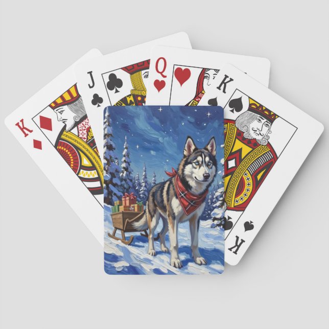 Jeu De Cartes Majestic Siberian Husky Pulling Christmas Sled (dos)