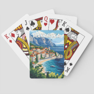 Jeu De Cartes Makarska Croatie Illustration Voyage Art Vintage