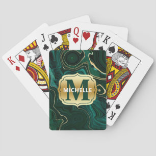 Jeu De Cartes Malachite vert foncé et veines de strates de feuil