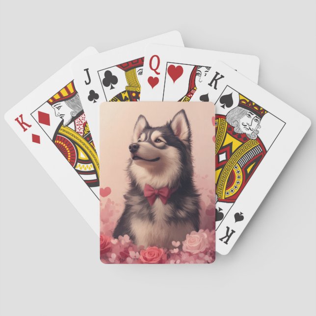 Jeu De Cartes Malamute d'Alaska avec des roses - Saint-Valentin  (dos)
