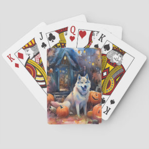Jeu De Cartes Malamute d'Alaska Halloween avec citrouilles effra