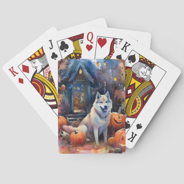 Jeu De Cartes Malamute d'Alaska Halloween avec citrouilles effra (dos)