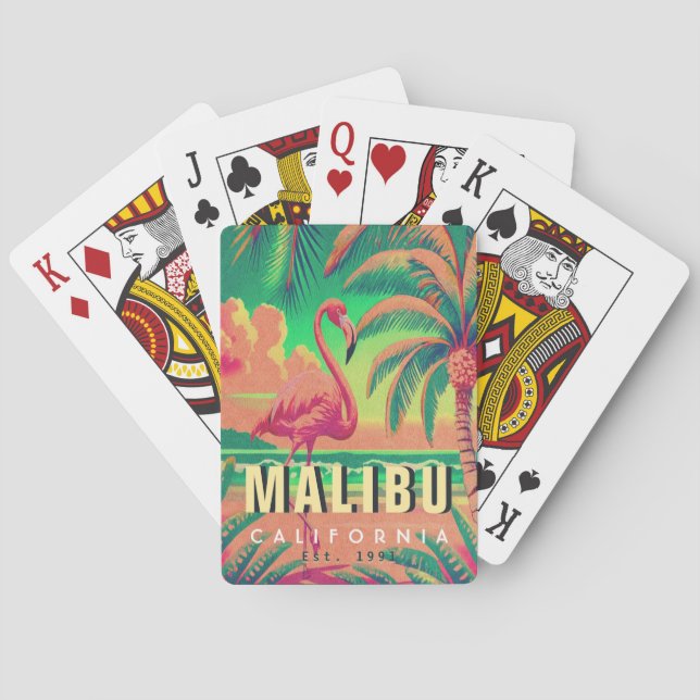 Jeu De Cartes Malibu California Retro Flamant rose Souvenirs 195 (dos)