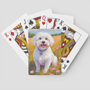 Jeu De Cartes Maltais   Peinture de champ de fleurs de chien
