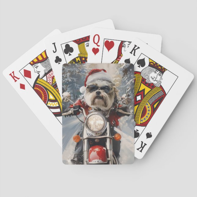 Jeu De Cartes Malti Tzu Chien équitation Moto Noël (dos)