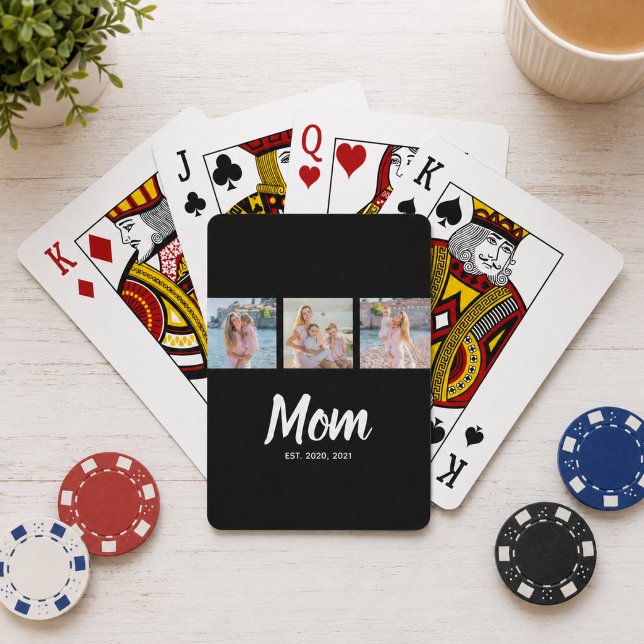 Jeu De Cartes Maman a établi un script moderne noir 3 Photo (Customize with year(s). Change Mom to something else if you wish eg Mum, Mama etc)