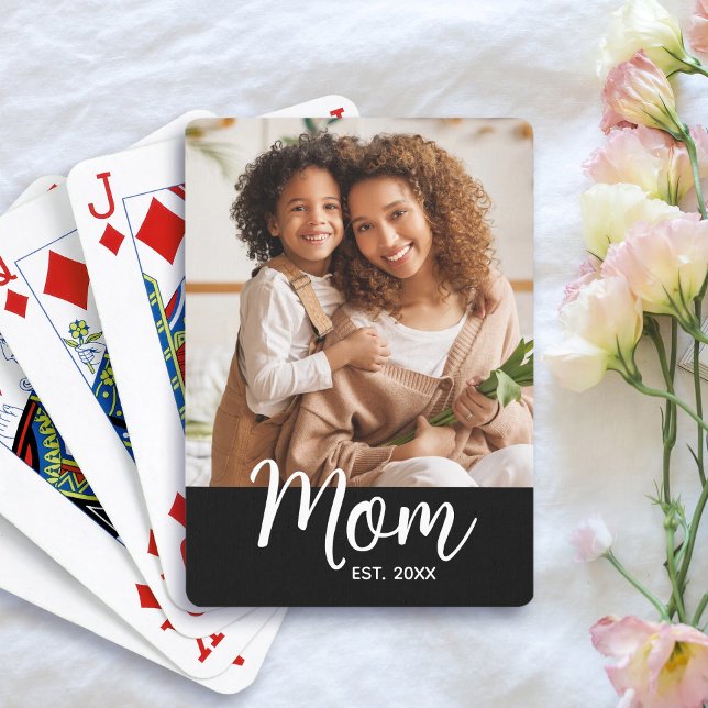 Jeu De Cartes Maman Date d'Établissement Écriture Blanche sur Ph (Créateur téléchargé)