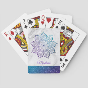 Jeu De Cartes Mandala à paillettes fausses violet et sarcelle su
