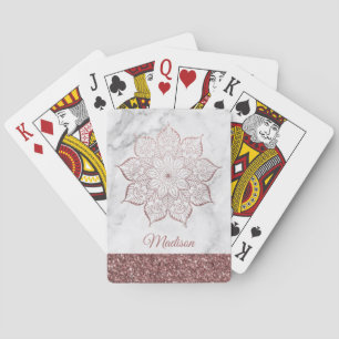 Jeu De Cartes Mandala de fausse brillance en or rose sur marbre