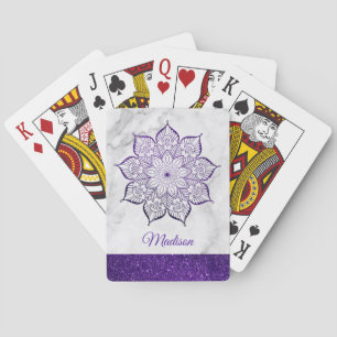 Jeu De Cartes Mandala de fausse brillance violette sur marbre bl