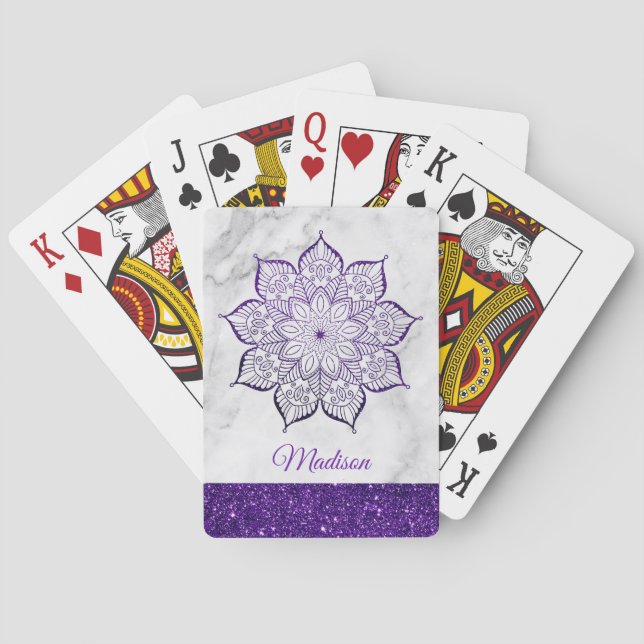 Jeu De Cartes Mandala de fausse brillance violette sur marbre gr (dos)