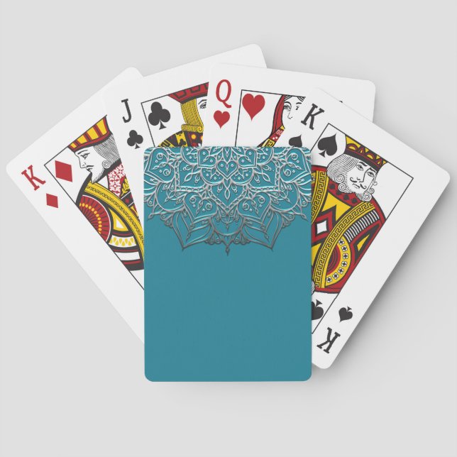 Jeu De Cartes Mandala élégant sarcelle et argent Marocain minima (dos)