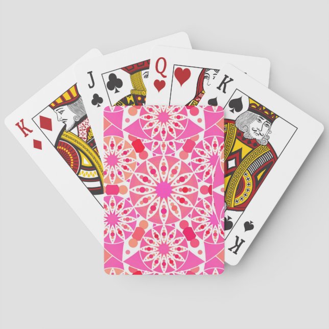 Jeu De Cartes Mandala motif, tons rose et corail (dos)